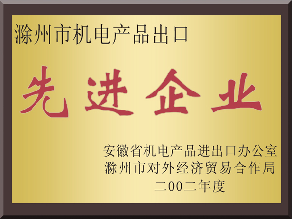 2002年度滁州市机电产品出口先进企业